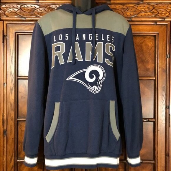 NFL Los Angeles Rams Navy Silver Gray Drawstring Cotton Blnd Fleece Lined Hoodie - Picture 1 of 6